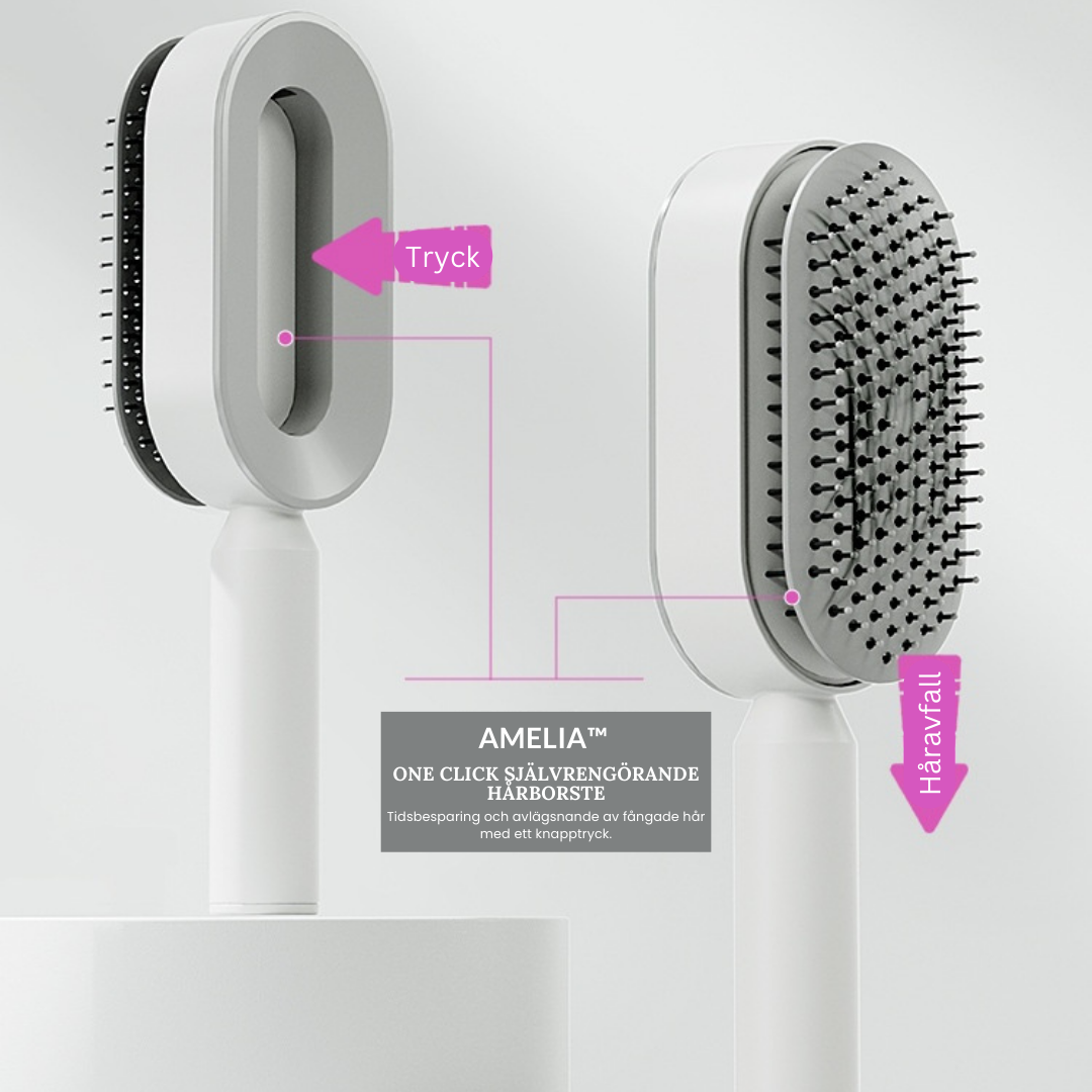 AMELIA™ – Självrengörande Hårborsten som Löser Trassel på Sekunder · Ett Klick, Alltid Ren